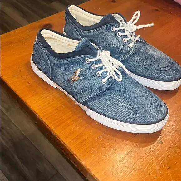 POLO RALPH LAUREN Men's Blue Faxon Classic Low-Top Denim Sneakers size 11D - Picture 2 of 6
